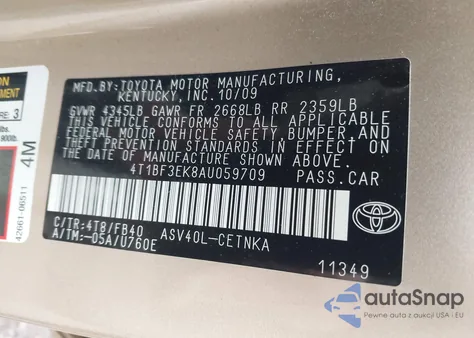 2010 Toyota Camry Le from USA, damaged, VIN 4T1BF3EK8AU059709